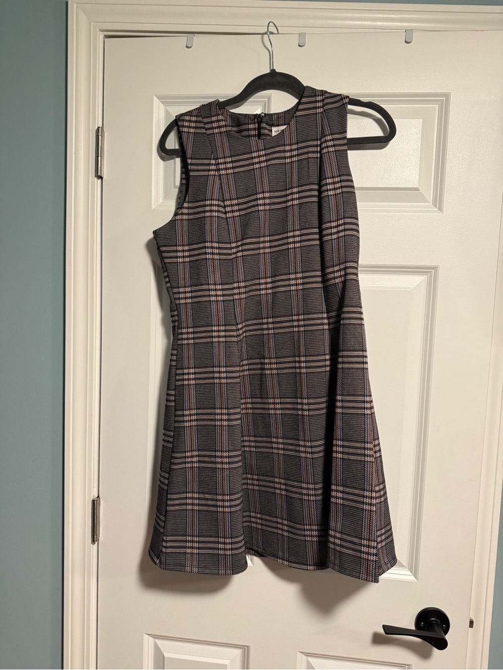Nine West Gray Plaid Sleeveless Mini Dress with Pink Stripe